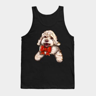 Cute white Cavapoo Cavoodle puppy dog with red bow  - cavalier king charles spaniel poodle, puppy love Tank Top